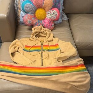 Tan XS Aviator Nation SET EUC Colorful Striped Hoodie/Sweatpants